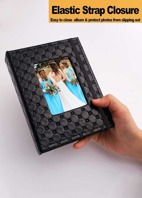 5x7 Photo Album Small 2Pack - Each 26 Clear Pockets Display 52 Pictures. Front Window Leather Cover, Small Photo Album for 5x7 Photos, Drawings or Artwork Storage, Black