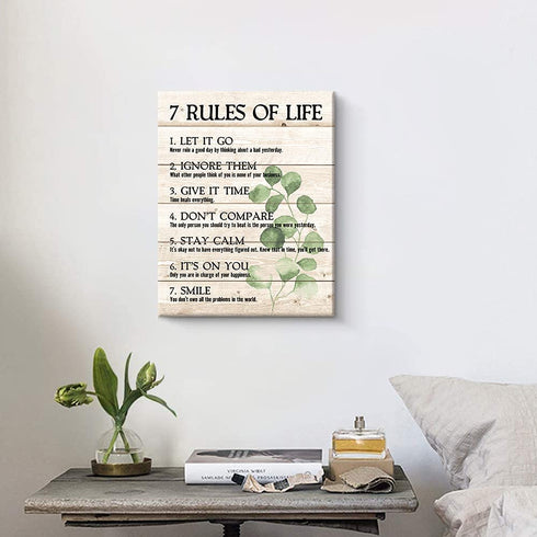 Motivational Quotes Wall Art- Plant Print 7 Rules of Life Inspirational Motto Canvas Print Home Office Wall D©cor
