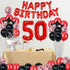 Fancypartyshop Fancy 50TH Birthday Party Decorations Supplies Red Black Later Balloons Happy Birthday Cake Topper Sash Foil Black Curtains Foil Star Balloons Number Red 50