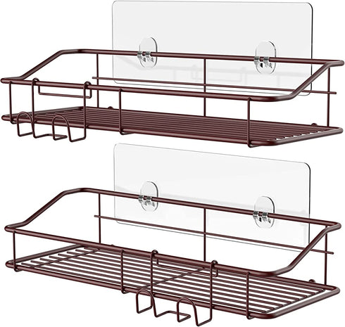 Nieifi Shower Caddy Shelf Storage Rack Adhesive Without Drilling Stainless Steel with Hooks for Washroom, Lavatory, Restroom, Toilet, Bathroom, Kitchen - 2 Pack Bronze