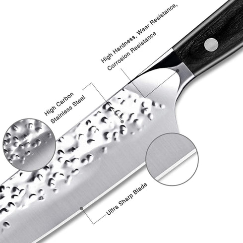 Chef Knife, 8 inch Kitchen Knife Sharp Knifes High Carbon Steel Chopping Knife with Sheath, Pro Chef's Knifes for Meat Cutting with G10 Full Tang Handle and Gift Box