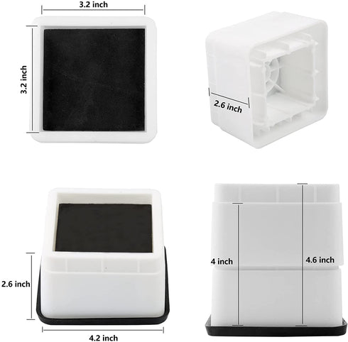 BTSD-home 2 Inch Heavy Duty Bed Risers Adjustable Furniture Risers Lift in Height of 2 or 4 Inches, Set of 4 Bed Raisers White Square