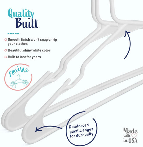 USA Made White Plastic Hangers 20 Pack Standard-Size Clothes Hangers with Notches Slim, Durable White Hangers for Clothing & Accessories Closet Organization Essentials for Home, Apartment, Dorm