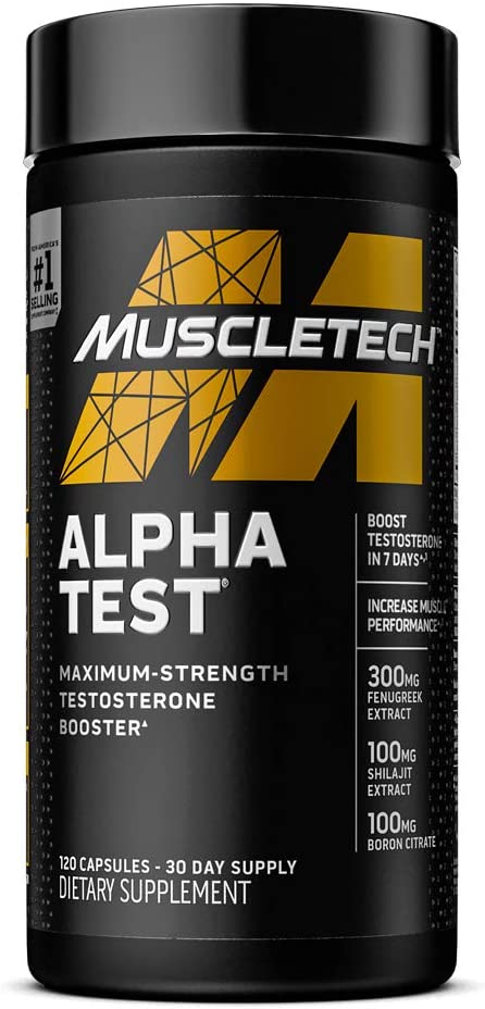 Testosterone Booster for Men | MuscleTech AlphaTest | Tribulus Terrestris & Boron Supplement | Max-Strength ATP & Test Booster | Daily Workout Supplements for Men, 120 Pills (Package May Vary)