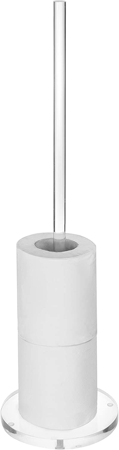 MyGift Toilet Paper Roll Storage Holder - Modern Freestanding Bathroom Toilet Tissue Stand, Clear Acrylic 20-Inch Floor Standing Roll Reserve