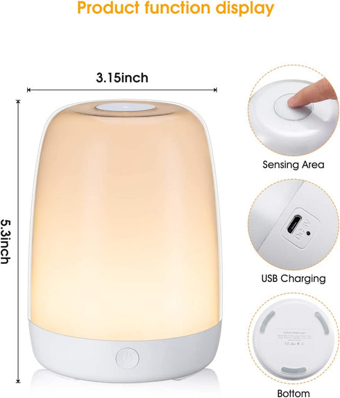 AMEXI Baby Room Night Light, LED Bedside Touch Sensing Light for Children Breastfeeding and Sleep Aid with USB Rechargeable Desk Lamp Dimmable Warm Night Light, Soft Eye Care