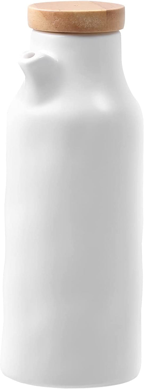 UPKOCH Ceramics Oil Bottles Ceramics Dispenser Bottle Olive Oil Soy Sauce Vinegar Cruet Liquid Condiment Storage Can for Kitchen Cooking (White) 400ML