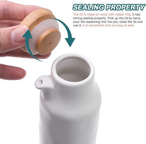 UPKOCH Ceramics Oil Bottles Ceramics Dispenser Bottle Olive Oil Soy Sauce Vinegar Cruet Liquid Condiment Storage Can for Kitchen Cooking (White) 400ML
