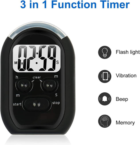 X-WLANG Vibrating Timer,Quiet Timer and 3 in 1 Kitchen Timer with Vibration, Flasher and Beeper for Cooking, Baking, Sports, Games, Yoga, Study, Meditation, Office etc, Awesome and Comfortable Skin.