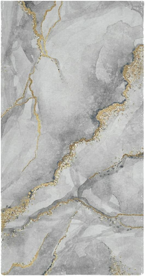 Grey Marble Hand Towels - Elegant White Marble Print with Gold Textured Pattern 100% Cotton Soft Bath Hand Towel for Home Bathroom Kitchen Hotel Spa