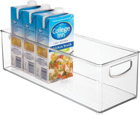 mDesign Plastic Food Storage Organization Container Bin w/Handles, for Kitchen, Pantry, Cabinet, Fridge/Freezer, Countertop - Organizer for Refrigerator Snacks - Ligne Collection -Clear