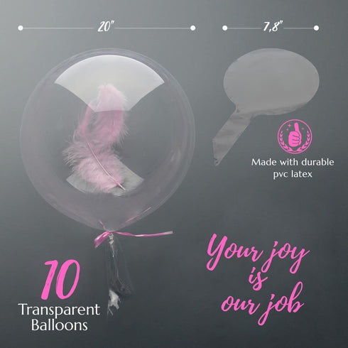 HappyBoom 10-Pack 20" Big Transparent Bobo Balloons - Large Clear PVC Bubble Balloons for Birthday, Bridal Shower, Centerpieces, Party Christmas, LED Decorations, Indoor and Outdoor Decoration.