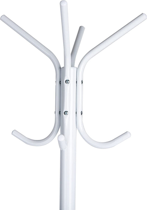 Mind Reader Standing Metal Coat Rack Hat Hanger 8 Hook, White