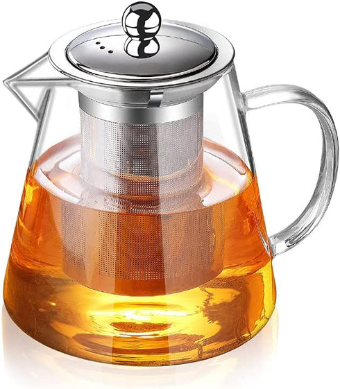 Glass Teapot with Infuser Tea Pot 32oz/43oz Tea Kettle Stovetop Safe Blooming and Loose Leaf Tea Maker Set (32oz/ 950ml)