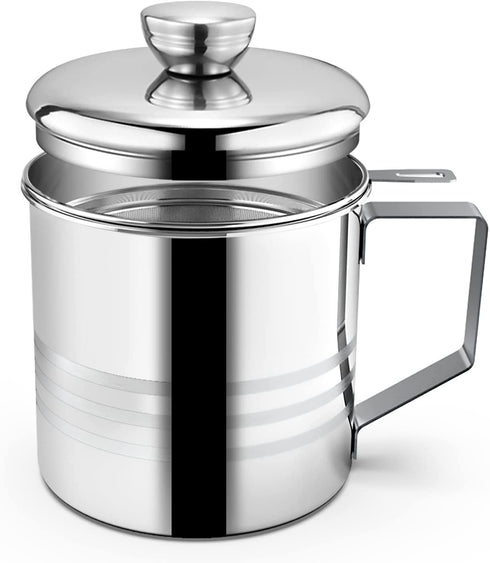 Chihee Oil Strainer Pot Grease Can, 1.2 L Stainless Steel Oil Storage Can Container with Fine Mesh Strainer, Suitable for Storing Frying Oil and Cooking Grease