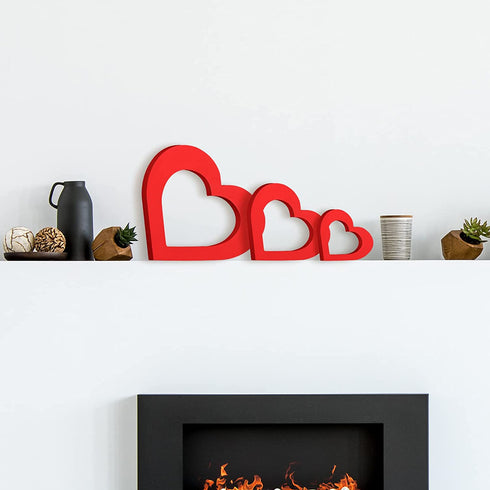 3 Pieces Heart Wooden Sign Heart Shape Wood Decor Love Table Decoration Rustic Mother's Day Tabletop Centerpiece for Shelf Nursery Decor Home Decor (Red,Heart Style)