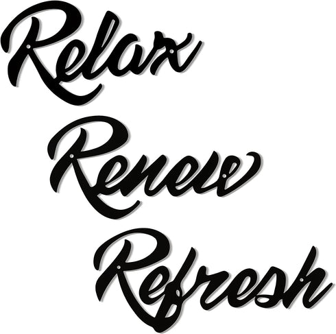 Hotop 3 Pieces Farmhouse Bathroom Metal Wall Signs Bathroom Metal Letter Sign Decor Relax Renew Refresh Metal Sign Bathroom Metal Wall Art Decor Black Metal Bathroom Wall Decor for Home Decoration