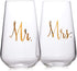 Bezrat Mr and Mrs Stemless Wine Glasses - Set Of 2-16 Ounces - Gift for Wedding, Bride and Groom, His & Hers Married Couple, Anniversary, Bridal Shower, Couples Engagement Mothers Day Gifts