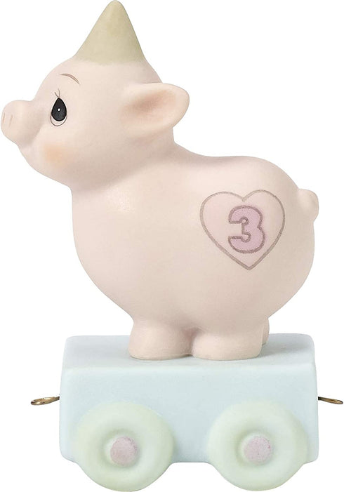 Precious Moments, Heaven Bless Your Special Day, Birthday Train Age 3, Bisque Porcelain Figurine, 142023,Multicolor