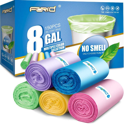 8 Gallon/150pcs Medium Trash Bags, FORID Colorful Clear Garbage Bags, Extra Strong Rubbish Bags for Home, Office, Car/30 Liter/5 Rolls