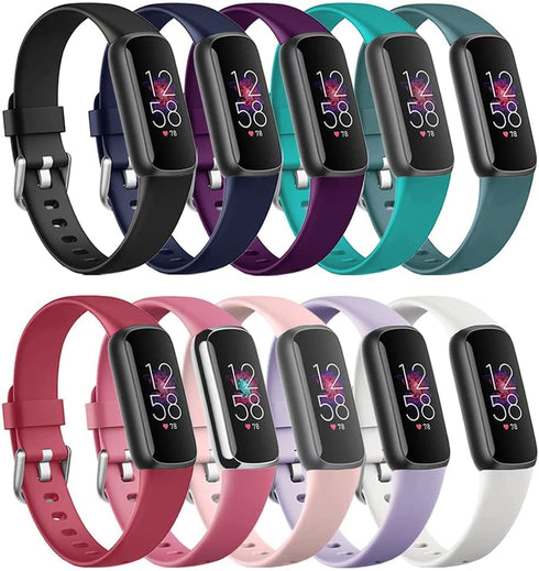 10 Pack Bands Compatible with Fitbit luxe Band Sport Watch Wrist Strap for Men Women, Luxe Silicone Watch Strap Bracelet Wristband Bands Replacement Accessories with Metal Buckle Large Size Band