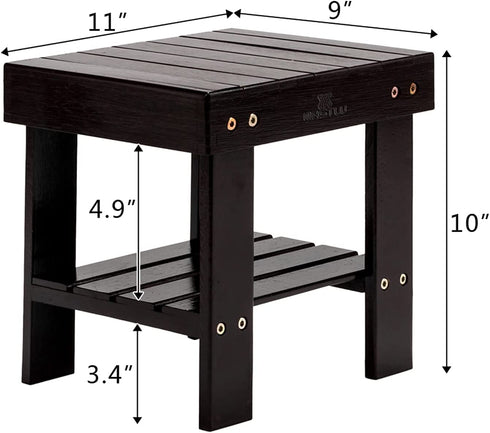 MASTLU Bamboo Step Stool Anti-Slip Lightweight Small Seat Stool with Storage Shelf Wooden Stool, Foot Rest Stool for Home, Bedroom, Bathroom Foot Rest Shaving Stool