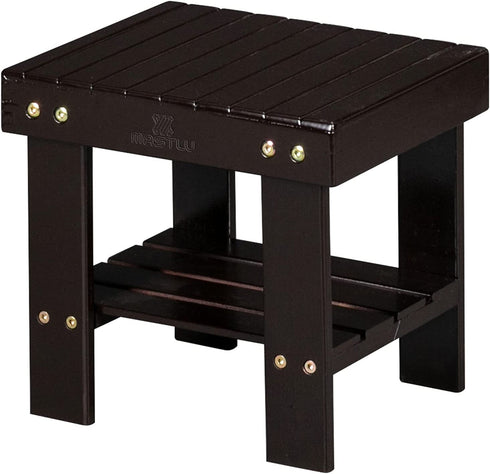 MASTLU Bamboo Step Stool Anti-Slip Lightweight Small Seat Stool with Storage Shelf Wooden Stool, Foot Rest Stool for Home, Bedroom, Bathroom Foot Rest Shaving Stool