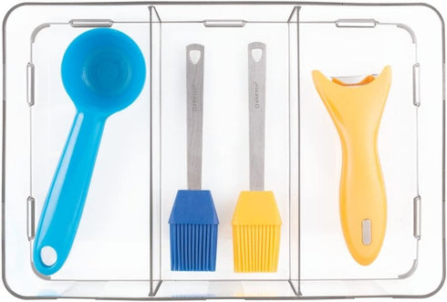 iDesign Clarity Interlocking Drawer Organizer for Cosmetics, Jewelry, Desk/Office Supplies, Crafts - 3 Compartments, Clear