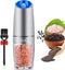 XinXu Gravity Electric Salt Shaker - Automatic Pepper Grinder - Pepper or Salt Mill, Battery-Operated with Adjustable Coarseness, Premium Stainless Steel with LED Blue Light, One Hand Operated