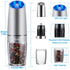 XinXu Gravity Electric Salt Shaker - Automatic Pepper Grinder - Pepper or Salt Mill, Battery-Operated with Adjustable Coarseness, Premium Stainless Steel with LED Blue Light, One Hand Operated