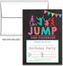Set of 25 Jumping Kids Birthday Party invitations for Trampoline park Gravitopia, jump zone big air party with envelopes.