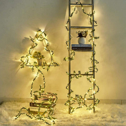 Kitstar 100LEDs Green Garland Tiny Leaf Vine String Light Timer Function Wedding Party Christmas Holiday New Year Patio Decoration 33ft, Battery Operated, UL588 Approved