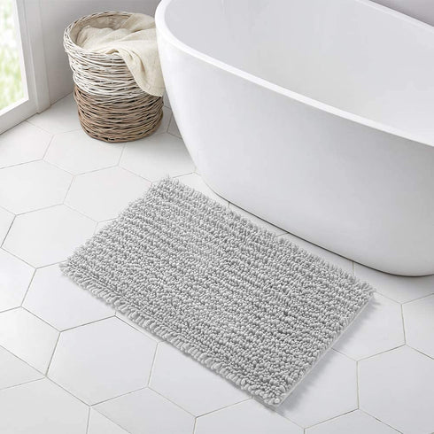Walensee Bathroom Rug Non Slip Bath Mat (32x20 Inch Light Grey) Water Absorbent Super Soft Shaggy Chenille Machine Washable Dry Extra Thick Perfect Absorbant Best Large Plush Carpet for Shower Floor
