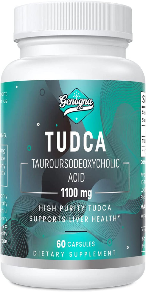 Genogna TUDCA 1100mg-Liver Support Supplement for Detox Cleanse, Water-Soluble Bile Salts with Strong Bitter Taste, 60 Vegan Capsules,Non-GMO,Gluten-Free