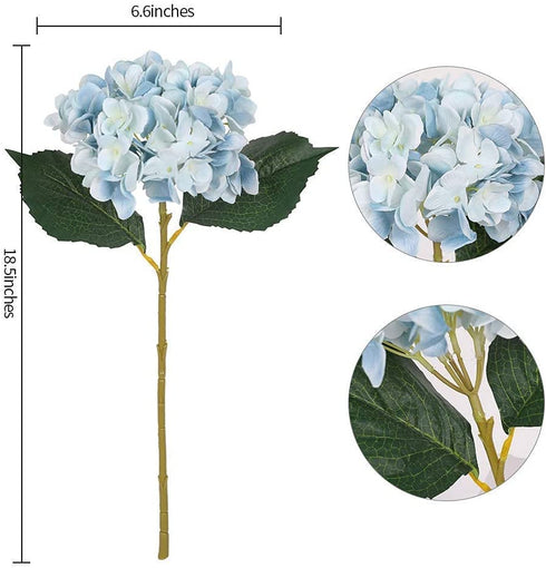 Kisflower 6Pcs Blue Flowers Silk Hydrangea Artificial Flowers Realistic Hydrangea Flowers Bouquet for Wedding Party Office Home Decor (Blue)