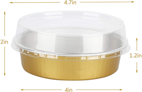Disposable Pie Tins 4 Inch, Beasea 50 Pack Mini Tart Pans with Lids, 8 Oz Golden Aluminum Pie Pan Tin Tart Pans Round Oven Baking Mini Cake Pan for Pie Tart Quiche