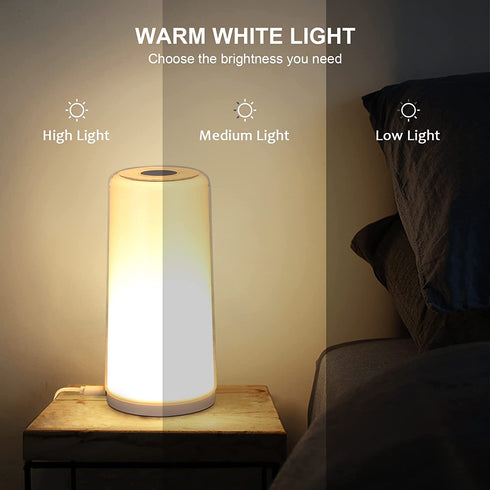 A.T.Lums Table Lamp - Touch Sensor Bedside Lamp, 3-Level Dimmable Warm White Lamp and RGB Color Changing Nightstand Light for Bedroom, Living Room, Office, Baby Kids Room