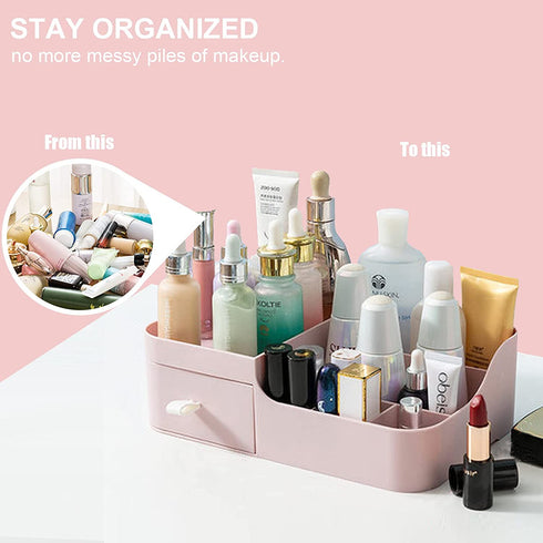 Abiudeng Makeup Organizer for Cosmetic,Small Makeup Organizer with Drawers,Skincare Organizer,Bathroom Organizer for Lipsticks,Jewelry,Nail Care,Skincare,Eyeshadows-Small Pink