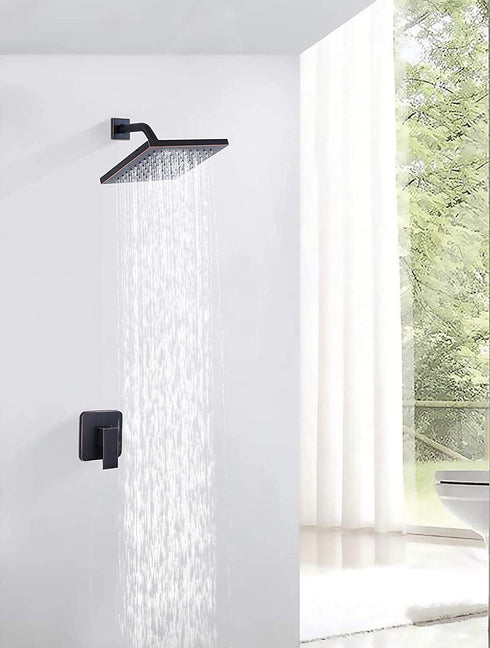 Shower Head GGStudy 8 inch Square Rain Stainless Steel High Pressure Oil Rubbed Bronze Shower Heads Rainfall Bath Shower Self-cleaning Silicone Nozzle