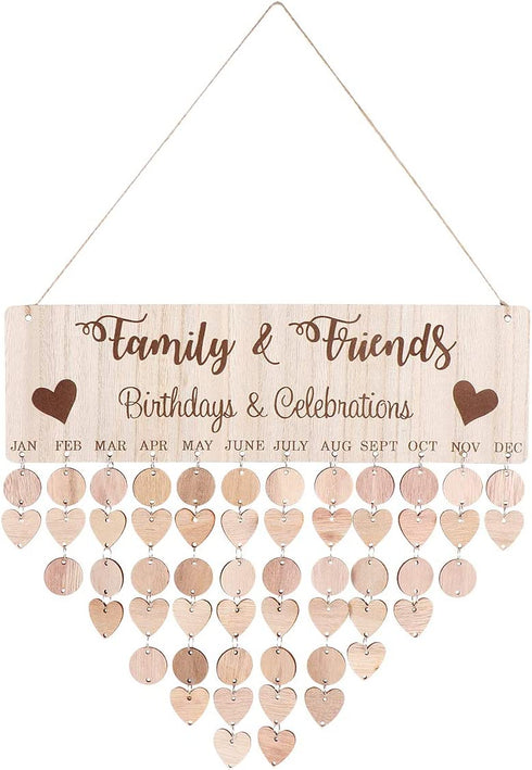 LIOOBO Wooden Birthday Reminder Calendar Plaque Sign Board Wall Hanging Family Decor Plaque (C)