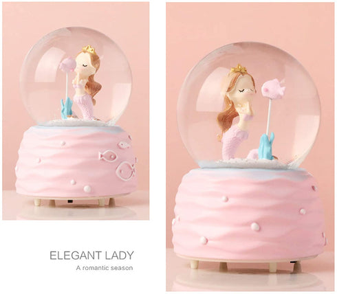 BREIS Snow Globes,Mermaid Snowglobes with Musical,LED Lights, Gifts for Girls,Birthday Christmas Festival Gift for 5-12 Year Old Girls (Pink)