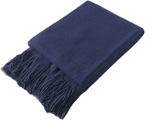 Homiest Decorative Knitted Throw Blanket with Fringe Soft & Cozy Tassel Blanket for Couch Sofa Bed (Navy Blue, 50x60)