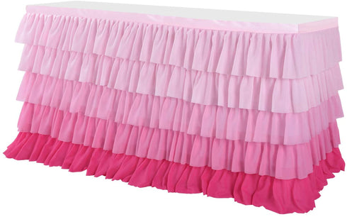 Pink Table Skirt Tutu Ruffled Tablecloth for Rectangle Table 6ft Baby Shower Birthday Party Unicorn Home Decor (Gradient pink)