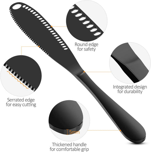 LUHUIYUAN Stainless Steel Flatware Set of 6, 2 of Magic Butter Knives Spreader with Holes, 2 of Stainless Steel Classic Cheese Spreaders, 2 of Cocktail Forks for Butter, Cheese, Jelly, Jam, Dessert