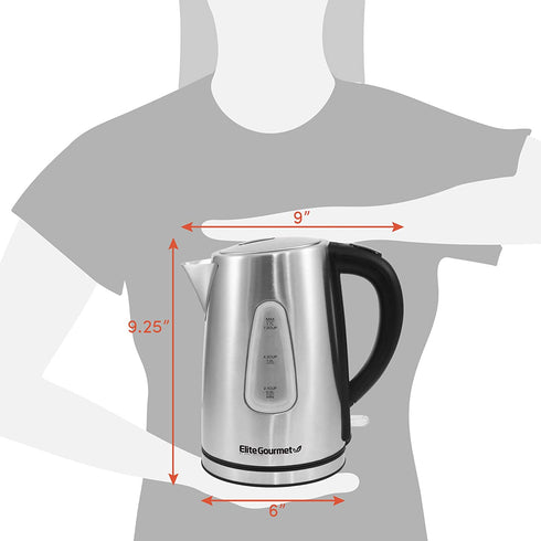Elite Gourmet EKT-1271 Ultimate 1.7 Liter Electric Kettle Stainless Steel Design & Cordless 360° Base, Stylish Blue LED Interior, Handy Auto Shut-Off Function Quickly Boil Water For Tea & More