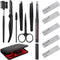 SENXILLER Eyebrow Kit Razor Pencil Brush Stencil Scissors Tweezers Grooming Kit with Mirror for Men and Women (Dark Brown Eyebrow Pencil)