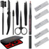 SENXILLER Eyebrow Kit Razor Pencil Brush Stencil Scissors Tweezers Grooming Kit with Mirror for Men and Women (Dark Brown Eyebrow Pencil)