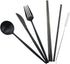 Gugrida Reusable Travel Utensils, 7 Piece Portable 304 Stainless Steel including Knife Fork Spoon Chopsticks Cleaning Brush Straws Portable Pouch, Eco-friendly Camping Silverware Set, Dishwasher Safe