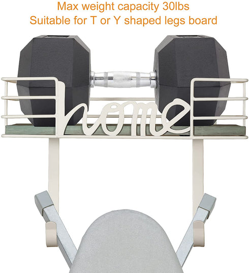 TJ.MOREE Ironing Board Hanger Wall Mount - Laundry Room Decor Iron and Ironing Board Holder, Metal Wall Mount with Large Storage Blue Wooden Base Basket and Removable Hooks