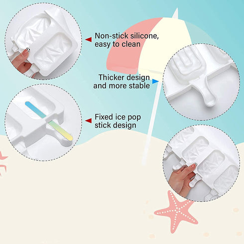 Generic AstraPop Non-Toxic Kids Popsicle Molds Ice Pop Molds Silicone 4 Cavities Ice Cream Juice Smoothie Mold Diamond Gem Shape Homemade Cake Pop Mold with 20 Wooden Sticks and Cleaning Bristles